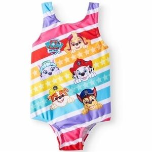 NWT Paw Patrol One Piece Swimsuit Toddler Girls Nickelodeon Stripes Bow Size 2T